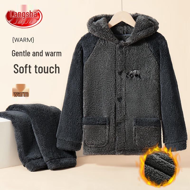 Langsha Jungen Dickes Flanell Kapuzen-Pyjama-Set