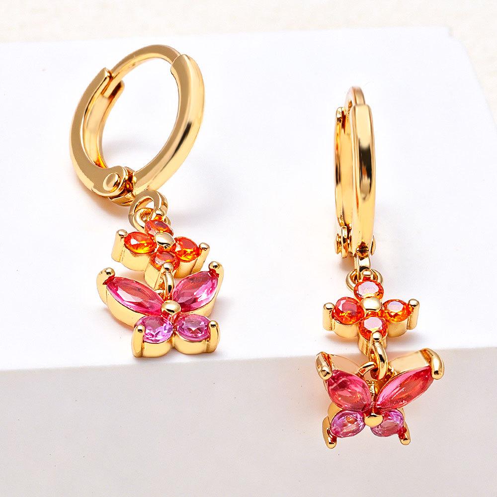 Elegant Zircon Butterfly Flower Earrings - Versatile Light Luxury Style for Women