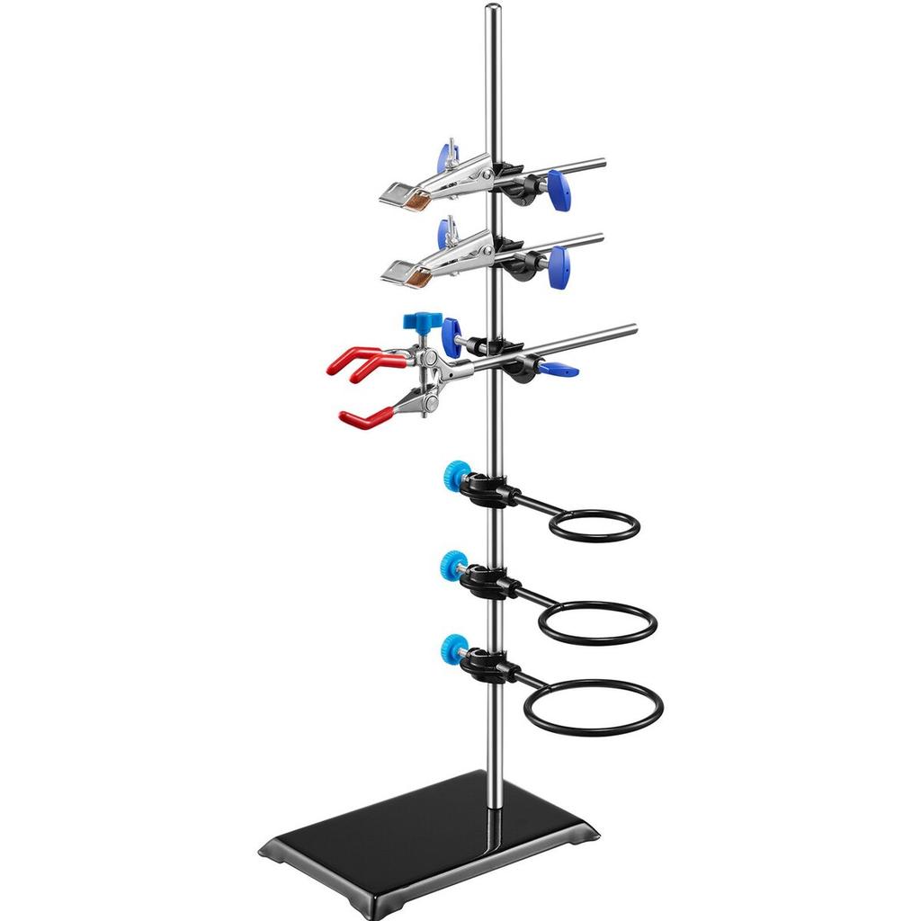Lab Stand Support, Laboratory Retort Support Stand Set, Steel Lab Stand 23.6" Rod and 8.3" x 5.3" Cast Iron Base, Includes Flask Clamps, a Burette