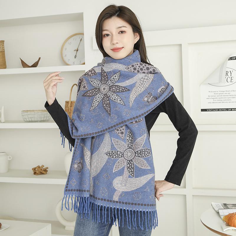 Imitation Cashmere Scarf Shawl High End and Versatile New Jacquard Scarf for Women  Winter Tassel Ethnic Style Shawl