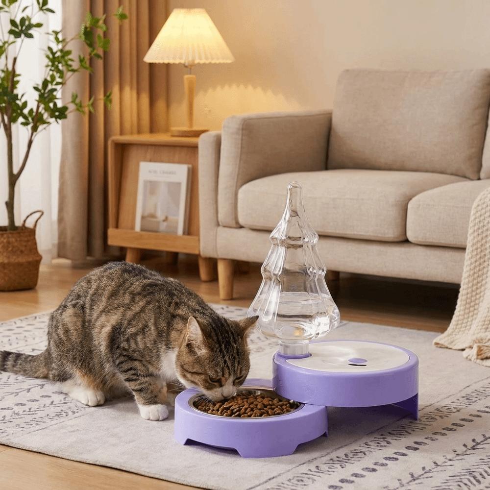 Double-layer Rotatable Gravity Water Dispenser Splash-proof Pet Drinking Fountain Travel Carrying