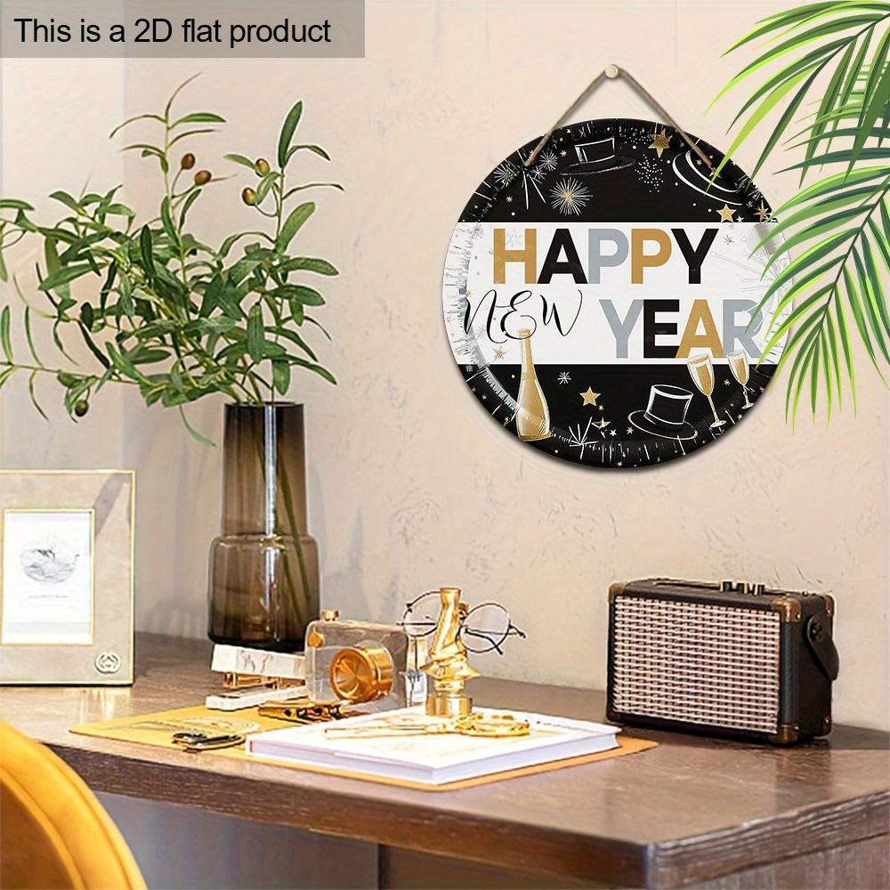Simple Happy New Year Festival Wooden Ornament - Celebrate The New Year Sign for Front Door, Wall Hanging Decor - Ideal Festival Decor