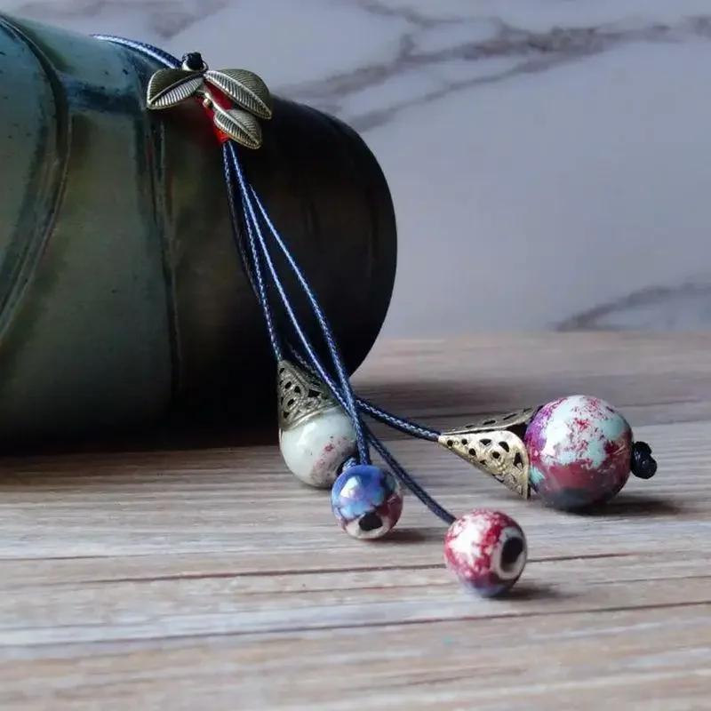 Vintage Ethnic Style Sweater Chain Jewelry Personality Girl Women's Accessories Ceramic Beaded Pendant Necklace Decoration