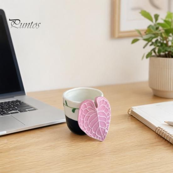 Tropical Leaf Handle Mug Ceramic Coffee with 3D Handle, 10oz Microwave Dishwasher Safe Tea Home Cup for Office, Creative Plant Lover Gift Birthday