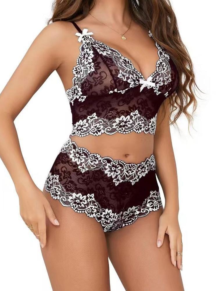Sexy Lingerie Set Women Transparent Lace Bras Panties Open Crotch Exotic Erotic Underwear Porno Costume