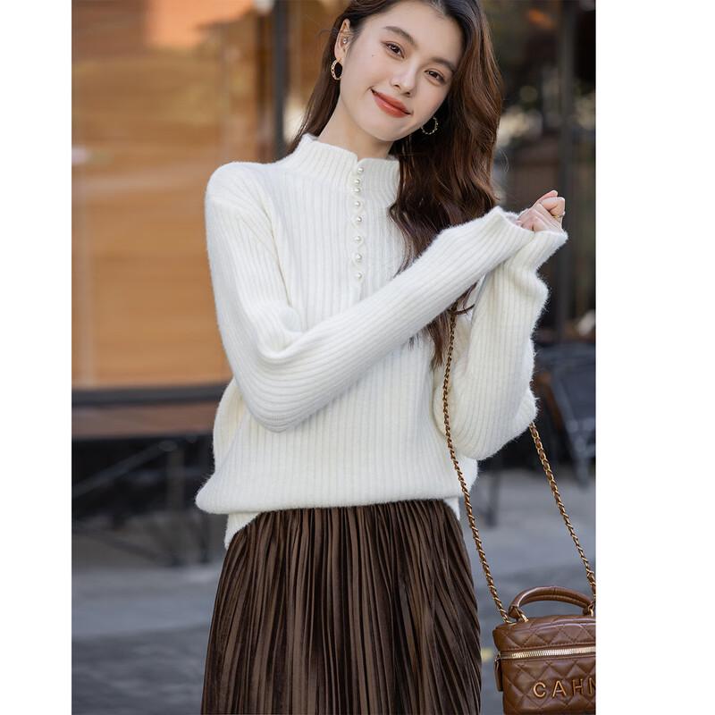 Mocana Women's Elegant Semi-High Collar Long Sleeve Sweater