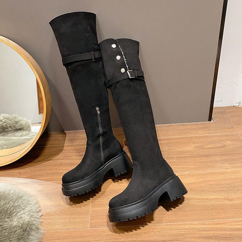 Over-the-knee boots for women's 2025 new autumn and winter, small people increase their height, and two wear folded Maillard boots, long boots.