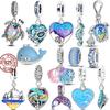 Summer Ocean Series Beads 925 Sterling Silver Turtle Charms Blue Heart Dangle For Women Fit Original Bracelet DIY Jewelry Gift