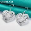 925 Sterling Silver Heart Hollow Flower Earrings For Women Fashion Wedding Engagement Charm Jewelry