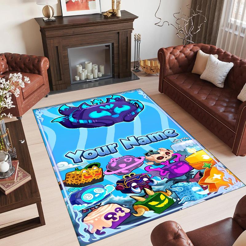 Personalized Crystal Velvet Carpet Custom Name Text,Blox Fruits Anti Slip Area Rug For Home Decoration
