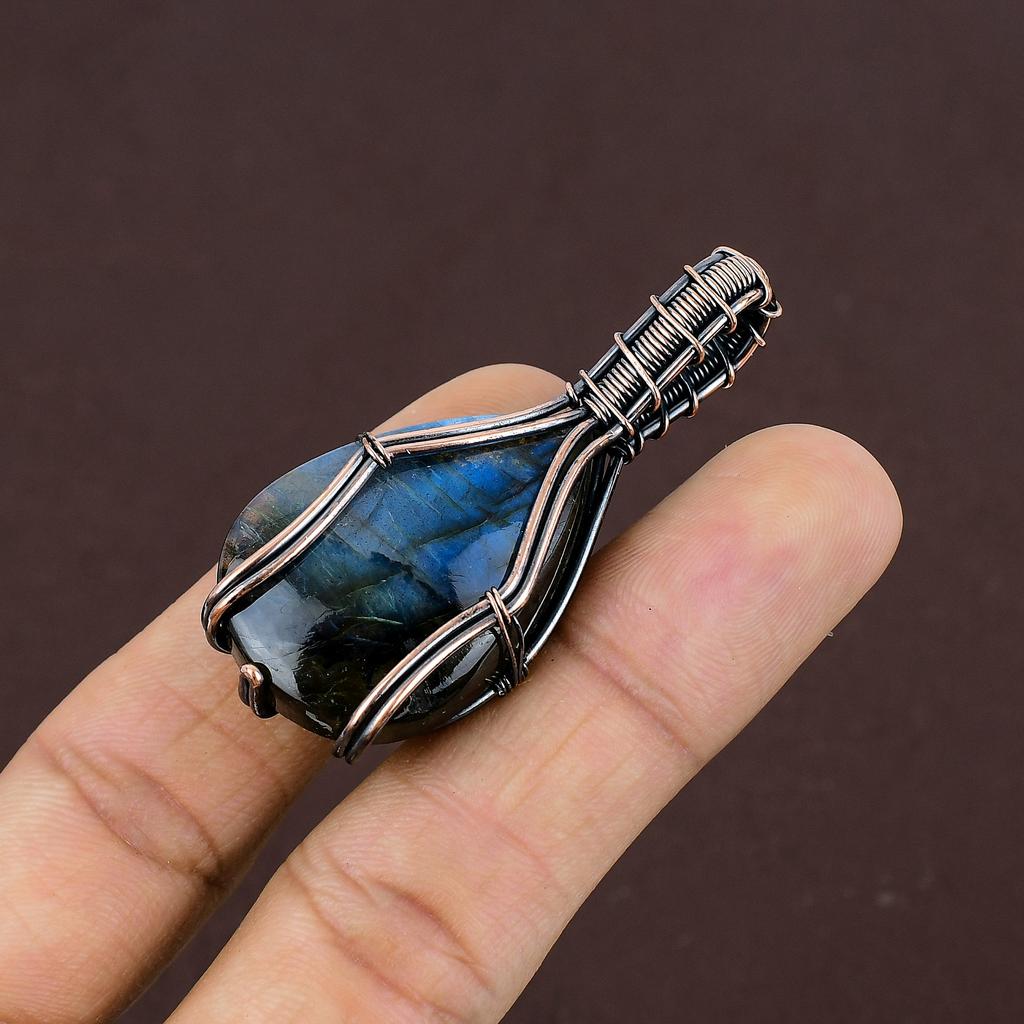 Labradorite Handmade Copper Wire Wrap Jewelry Pendant 2.3" K0q26