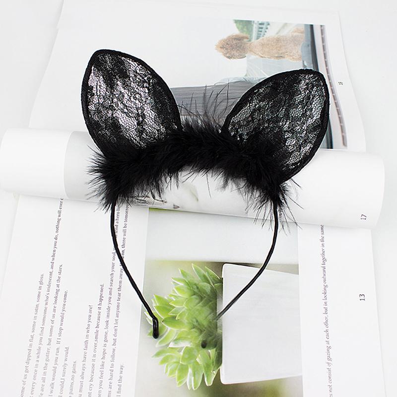 Bunny Accessories: Plush Headband Lace Hairband Bunny Ears Cat Ears Eye Mask (Sexy)