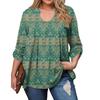 Women's Plus Size Fashion Printed Casual Pleated Round Neck Long Sleeve Top