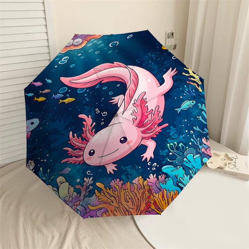 

1PC Axolotl Ocean Umbrella-8-Rib Reinforced, Automatic Open, Lightweight & Durable, Fashion Accessory for Outdoor, J0414