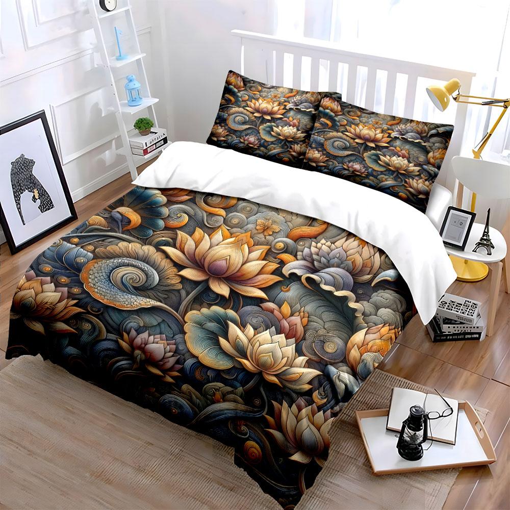 "Lotus Floral Pattern Decor Set" Multiple sizes kid's and adults' bedroom Exquisite 3PC bedding set gift
