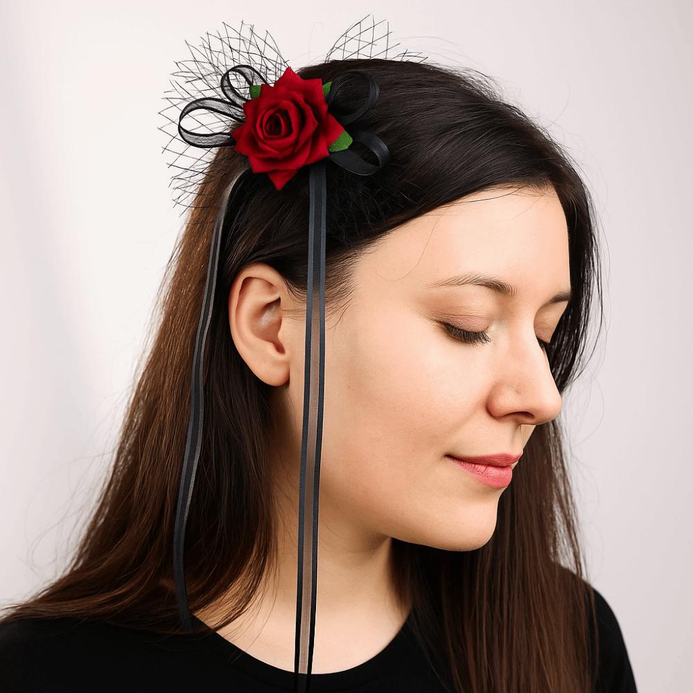 Elegant Halloween Hairpin Fashion Mesh Headpiece Creative Rose Hairpin Dress Up Event