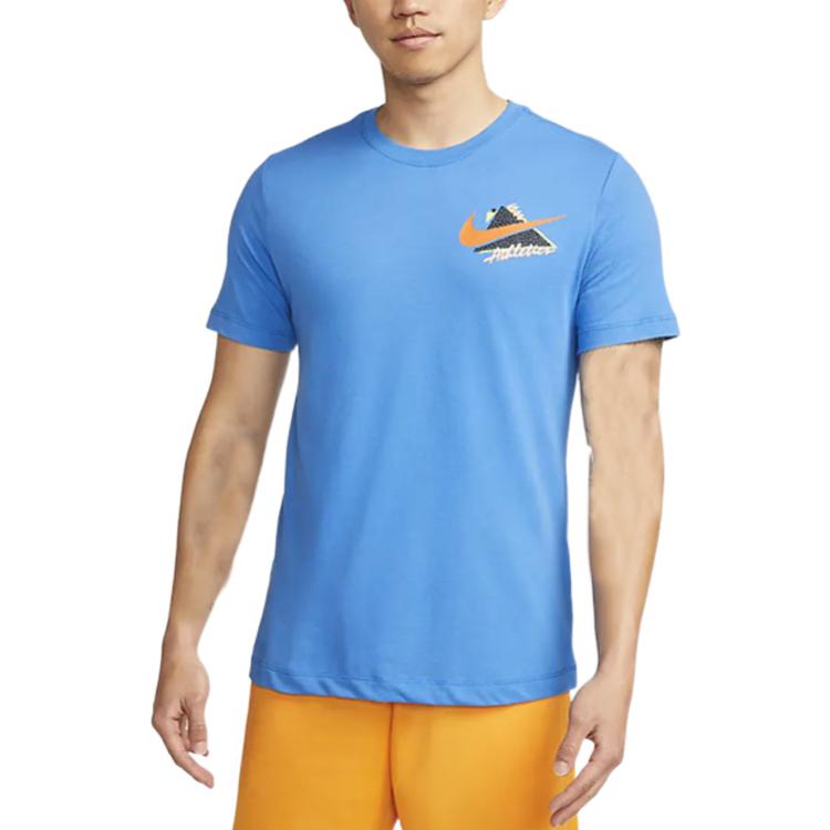 Nike Logo Print Short Sleeve Crew Neck T-Shirt Men Tops Blue DM6260-435