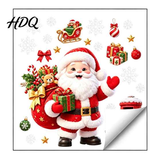 Decorative Glass Stickers for Christmas Window Cling PVC Waterproof Santa Claus/ Elf Snowman/Elk/House Stickers Reusable Film Holiday Home