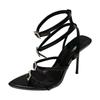Niche design high heels 2024 new black sexy super fairy thin heel with high heel sandals women