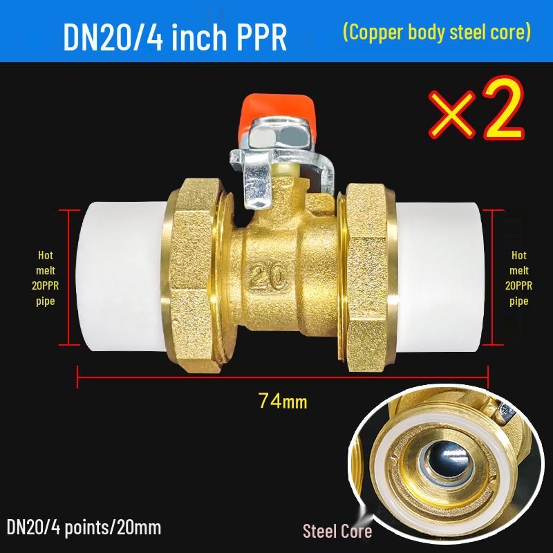 All-Copper PPR Double Union Ball Valve for Hot Melt Pipe - 20mm, 25mm, 32mm (1/2", 3/4", 1")