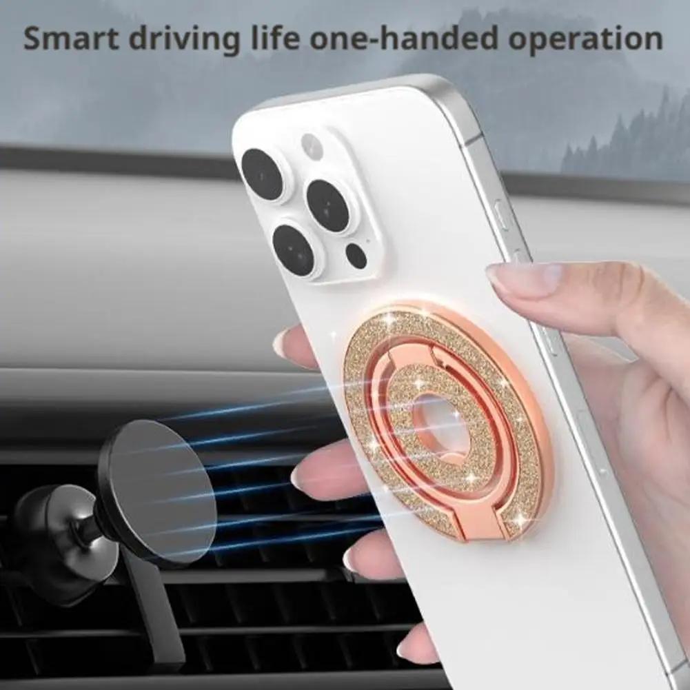 Strong Magnetic Phone Stand Holder for iPhone 16/17 & Xiaomi - Dual Side Folding Ring Magsafe Car Mount Bracket with Adjustable Viewing Angles