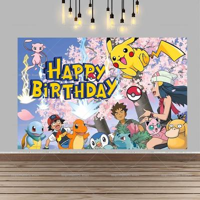 Pokemon Pikachu Birthday Party Backdrop Cartoon Baby Shower Background Photography Wall Photo StudioBanner Decor For Boy Gift