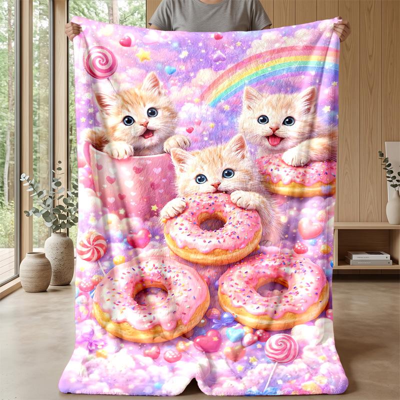 Cute Kittens in Playful Scenes blanket Personalized Name Flannel Blanket Soft Cozy Plush Throw for Sofa Bed Lightweight Home Decor