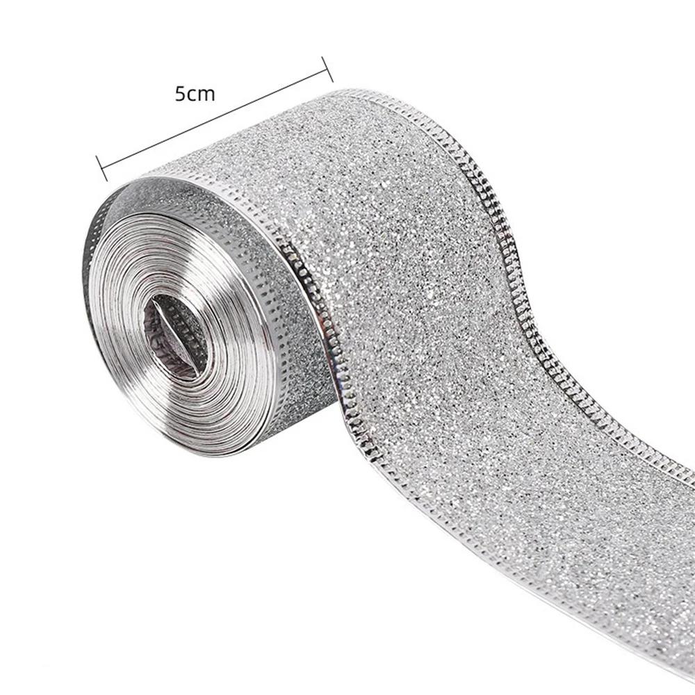 2mx6.3cm Glitter Dekorativa Band Rött Silver Guld Rosa Band Med Järntråd Juldekorationsband För Hantverk Rosetter
