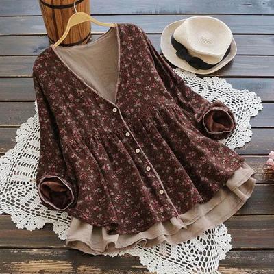 Shirt Long Sleeve Tops Women Cotton Blouse Oversized Comfortable Stretch V Neck Loose Tops