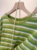 Plus Size Green Striped Short Sleeve Women's Summer T-Shirt - Lightweight, Loose Fit