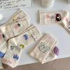 Cute Cartoon Print Women Cotton Socks Spring Autumn Soft Sweet Floral Middle Tube Sock JK Korean Harajuku Girls Socks Sokken