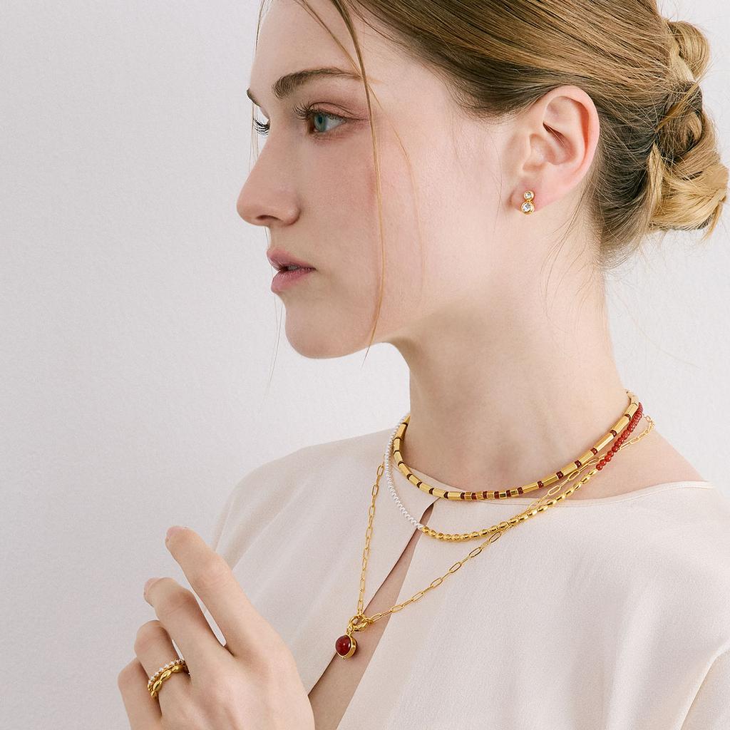 Mezmic Triple Bead Pearl Necklace
