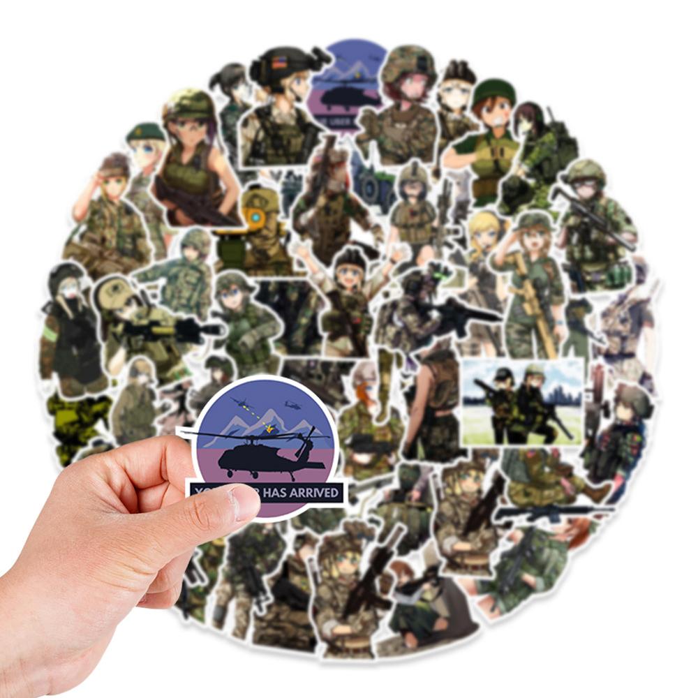 10 30 50Pcs Anime Camouflage Female Military Uniform Girls Stickers Laptop Motorcycle Skateboard Phone Wall Sticker Kids Toys