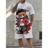 Men's New Summer Fashion Teddy Bear Print Soft and Breathable Round Neck T-shirt Shorts Set Outdoor Casual Wear