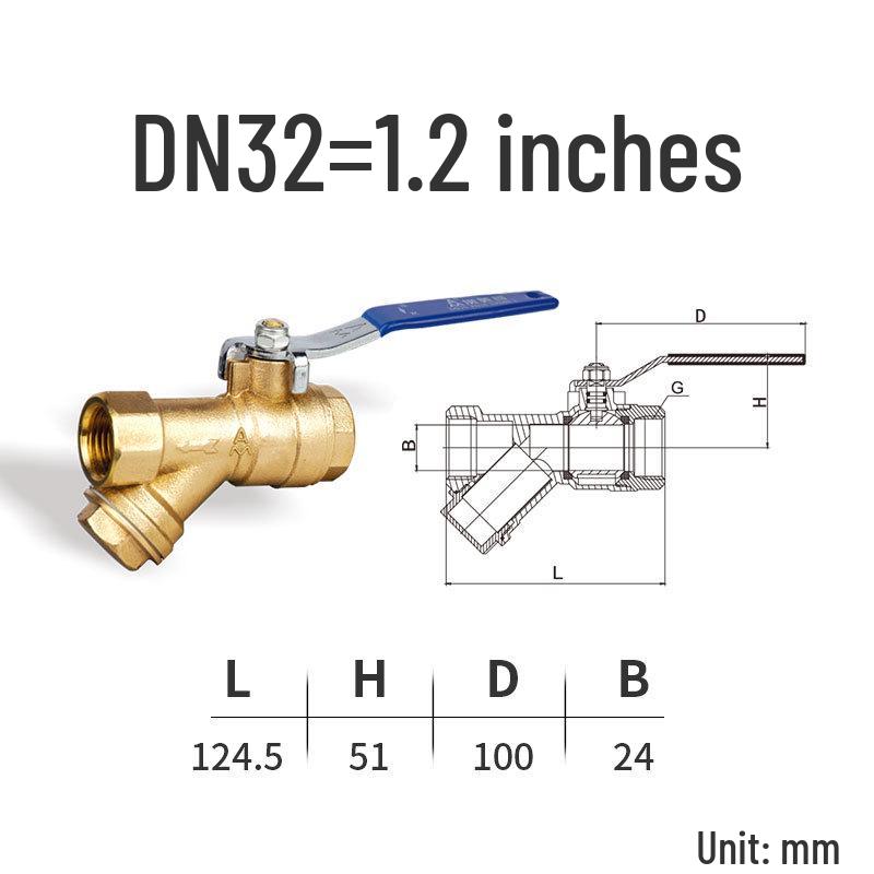 Genuine AMEIKO Brass Filter Ball Valve with Female Thread for Water & Air Conditioning - Manual Valve, 4/6 Points, 1 Inch.