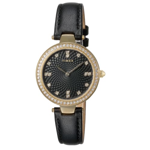 

TIMEX Adoon Watch, 32mm, Women s, Black Dial, Brass, Mineral Glass, Quartz, Japanese Movement, America Watch TW2V45100