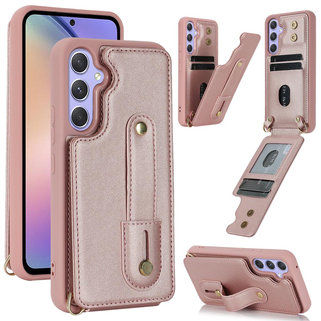 Crossbody Leather Wallet Wristband Case for Samsung Galaxy A54 A14 A34 A53 A52 A13 S23 Ultra S22 Plus Cards Solt Necklace Cover