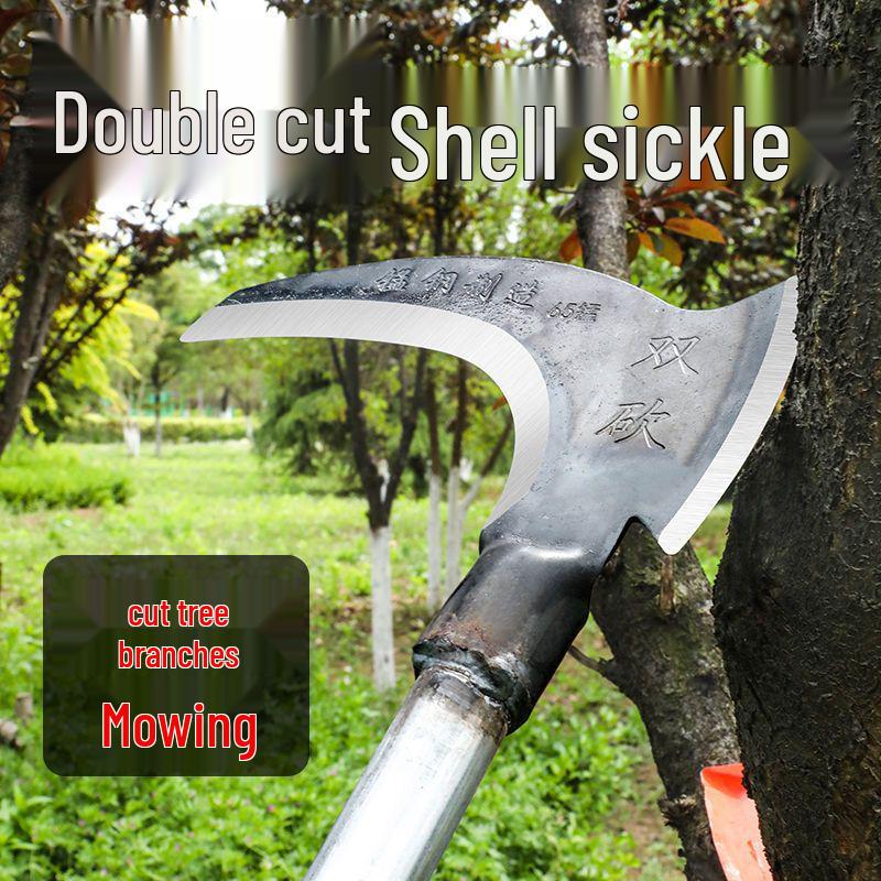 High Manganese Steel Long Handle Double-Edged Scythe for Grass Cutting, Bushcraft, Fishing, Outdoor, and Agricultural Use