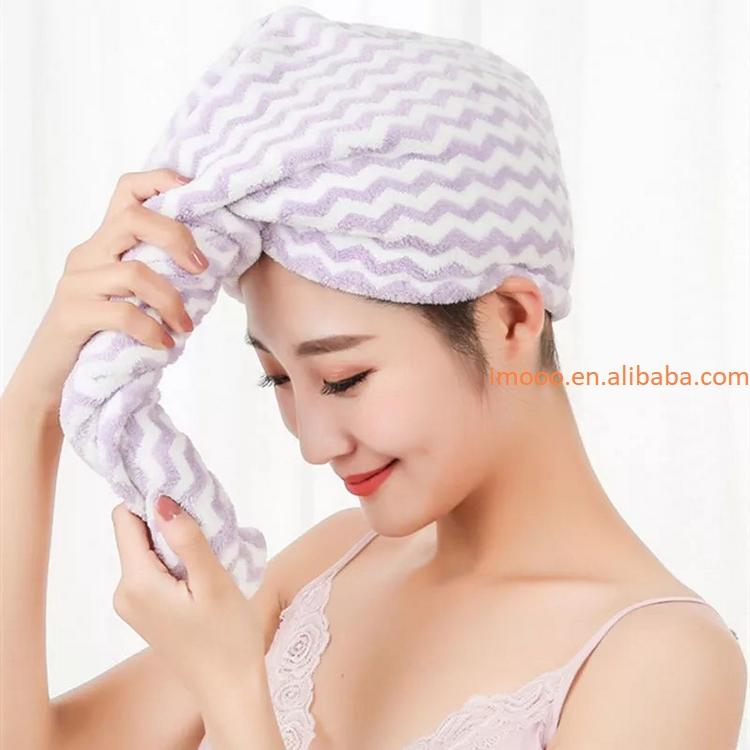 Factory Price Dry Hair Towel Absorbent Striped Bath Towel Women Washcloth for Shower Bathroom Microfiber Home