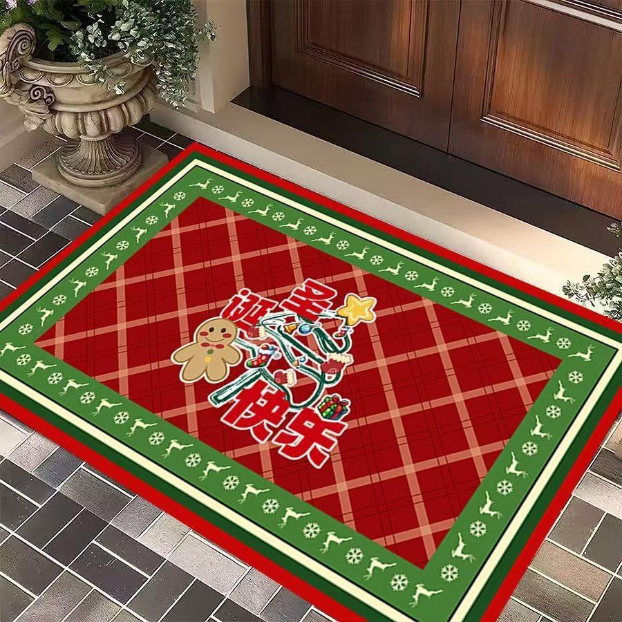 Christmas Day Carpet Red Green Grid Anti Slip Carpet Christmas Tree Decoration Entrance Mat Holiday Atmosphere Floor Mat