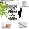 2D Flat Aluminium Bathroom Welcome Sign with Black Cat Pattern - Funny Decorative Sign & Plaque - Ideal for Bathroom Wall Decoration - Home Hanging