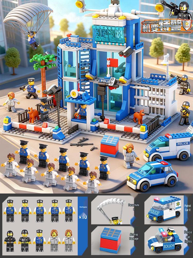 Cross-Border Police HQ & Car Building Blocks - Compatible with Lego, Educational Toy for Children