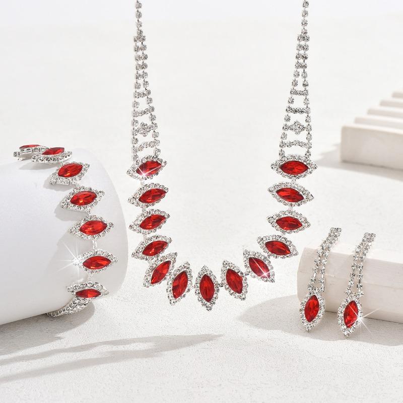 Meier Bridal necklace and earring set - three-piece luxury rhinestone jewelry wedding accessories