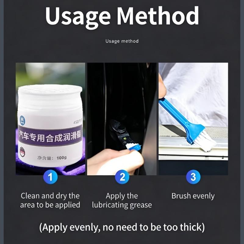 Protective Lubricating Grease Agent for Vehicle Maintenance Prevents Squeaking on Hinges Seals and Tracks Brush Provided