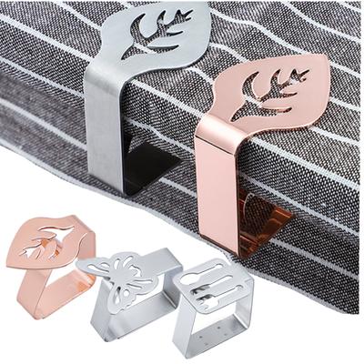 4PCS Clipes de Toalha de Mesa de Aço Inoxidável Folha Decorativa Grampo de Toalha de Mesa Suporte de Capa de Mesa Grampos para Piquenique Churrasco Decoração de Casamento