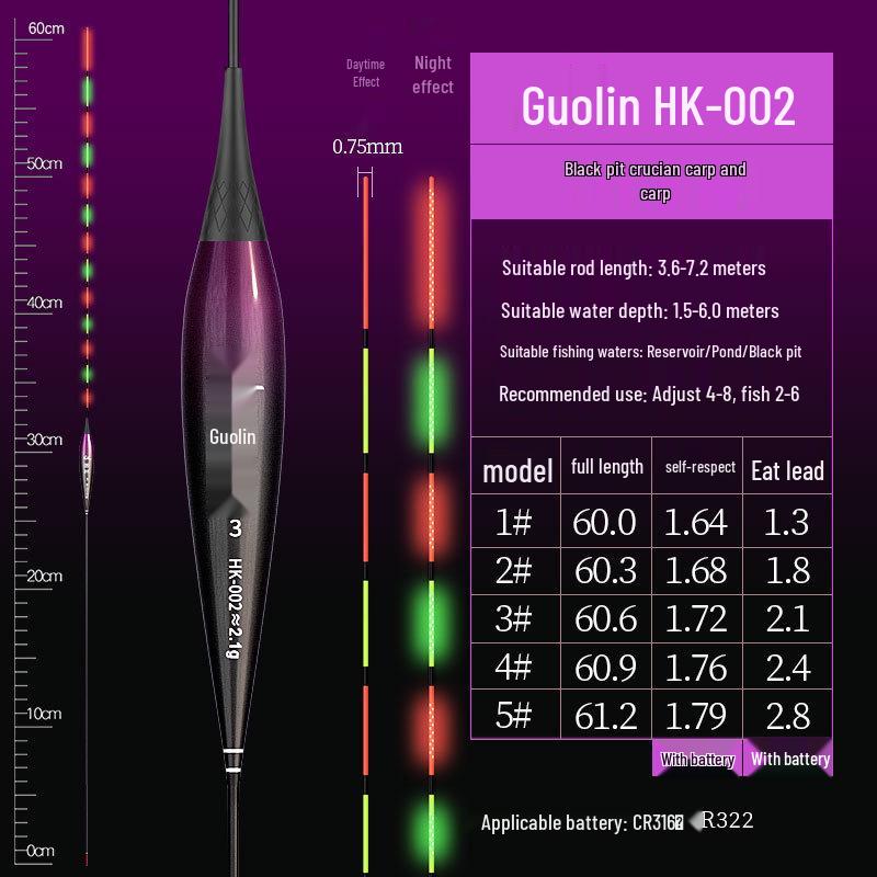 0.65mm Ultra-fine Diamond High-Brightness Hard Tail OLED Dual-Use Luminous Carp Float for Day/Night Fishing