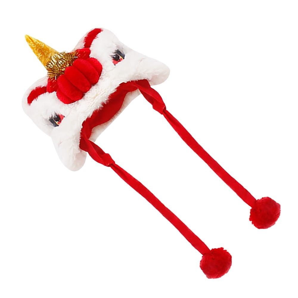 Warm Dog Lion Dance Hat Adjustable Celebration Pet Hat for New Year Christmas Holiday