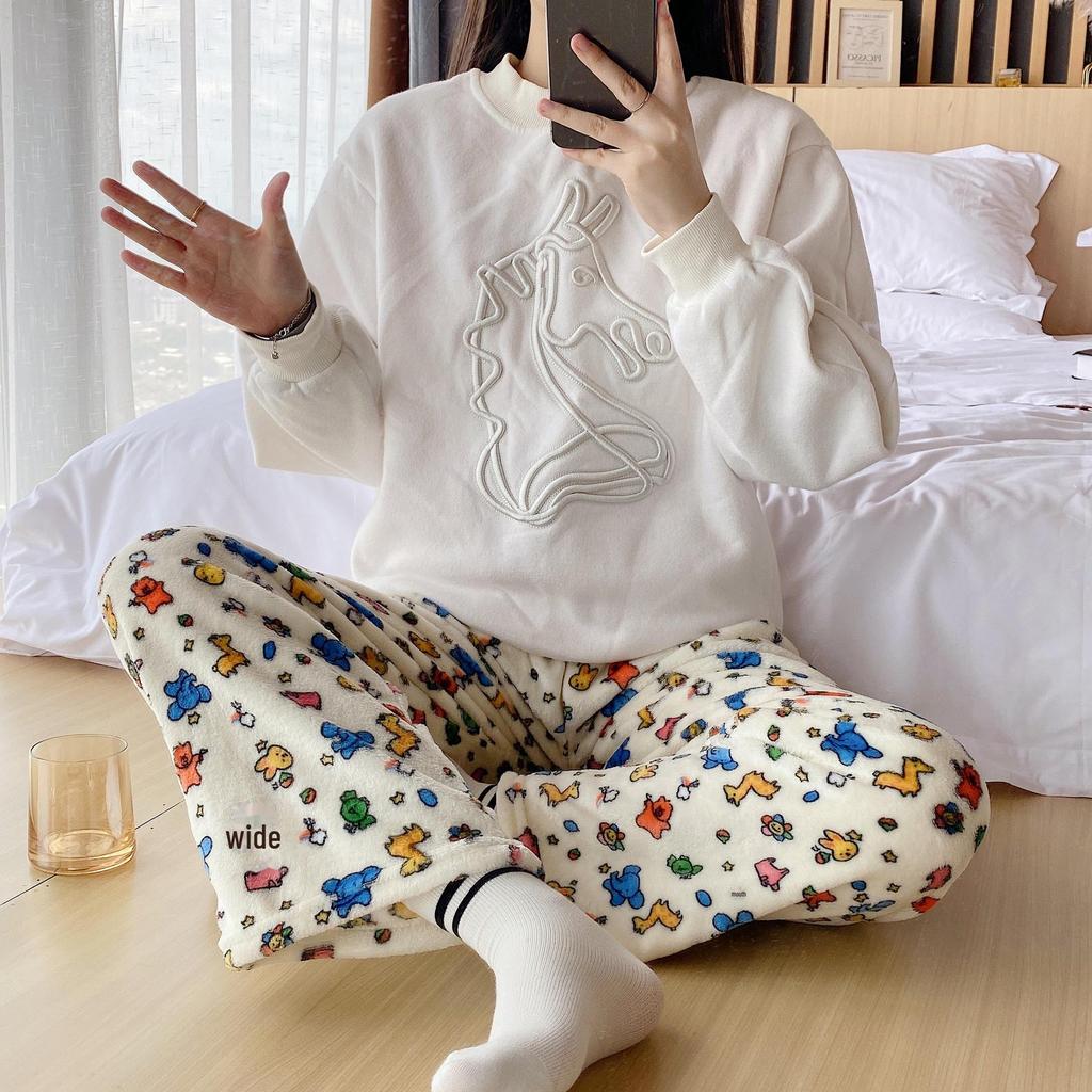 Cartoon Animal Flannel Pajamas Women’s Autumn/Winter Coral Fleece Warm Pants