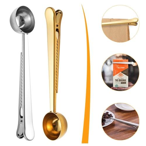 DFsucces Coffee Measuring Spoon, Stainless Steel 2-in-1 Coffee Scoop & Bag Clip, Coffee Supplies for Meals, Milk Powder, Spices, Oats, Tea, and Season