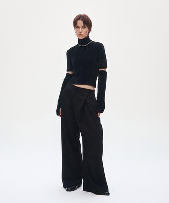 Teulimingbeodeu Low Rise Wide Slacks [ Black ]